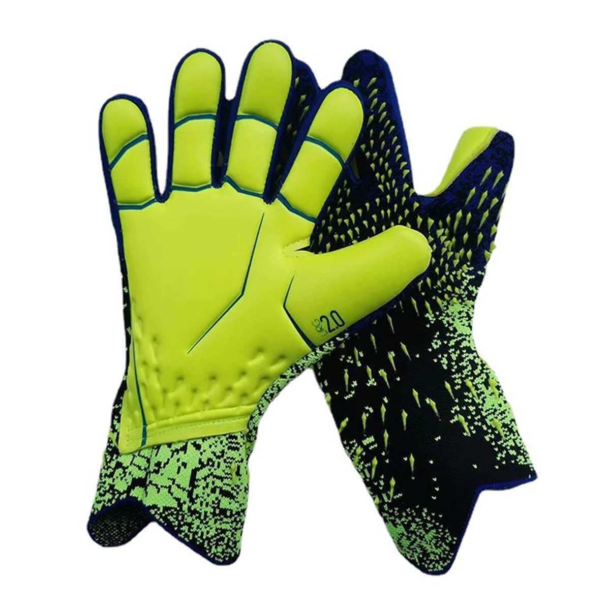 Super grip goalkeeper gloves PU anti slip latex palm and rubber spinning hand back design make it the best football company.XJ250412