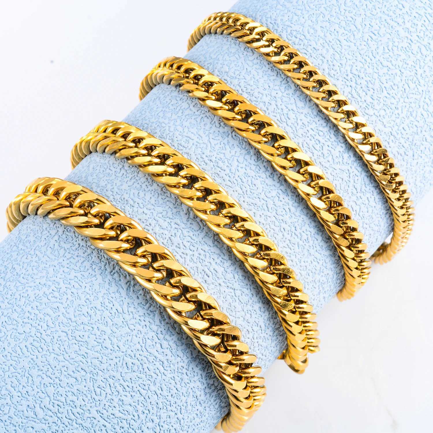 Mens Fashion Hiphop Cuban Chain Men Bracelet Stainless Steel 4.8/5.8/6.6/9.2mm Width Bracelets Figaro Link Chain Boy JewelryC250411