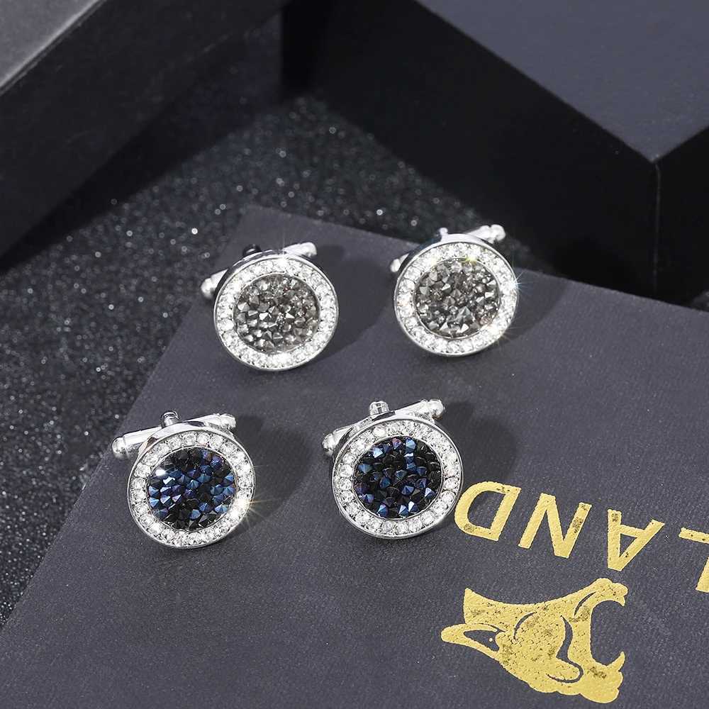 Beautiful 2-piece double circle crystal mens cufflinks blue and gray sleeve buttons boys shirt set jewelry wholesaleT250412