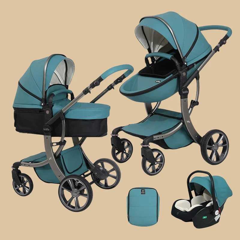 3-in-1 high field of view baby stroller with car seats luxury baby stroller two-way seats sitting and lying newborn baby stroller W250411