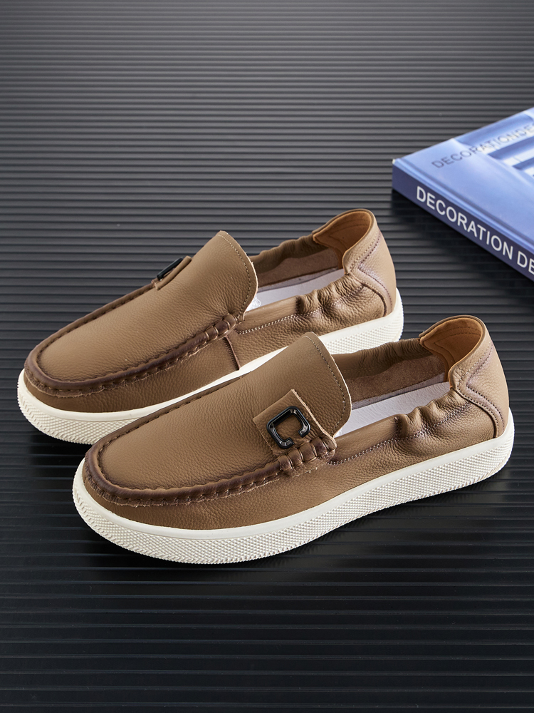 Head layer cowhide men's shoes 2025 summer new Lefou shoes leather commuting lazy one foot stirrup casual leather shoes single shoes