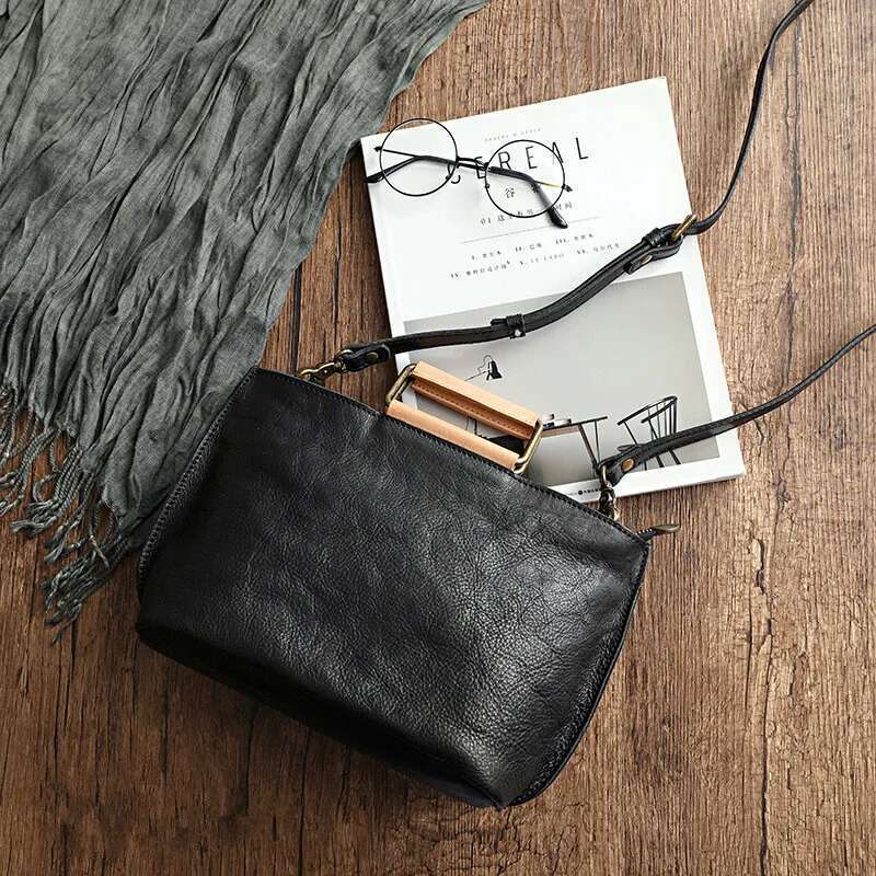 Handmade Natural Cow Leather Women Bag 2025 New Simple Retro Handbag Large Capacity Solid Color Shoulder Bags