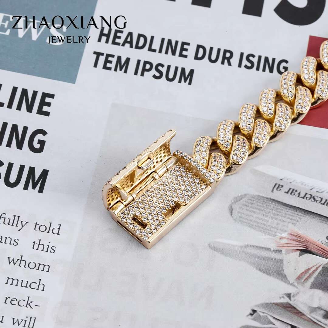 Jewelry Quality Hiphop Iced Out Cubic Moissanite Cuban Link Chain Necklace Mens Brass Moissanite Diamond Chain Necklace
