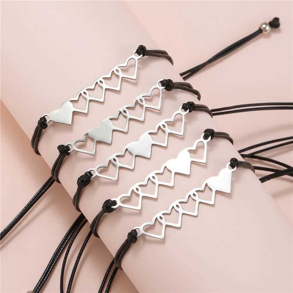 Fashion New Sisters Card Bracelet Stainless Steel 5 Linked Heart Woven Friendship Bracelet 5 Pieces Set WholesaleC250411