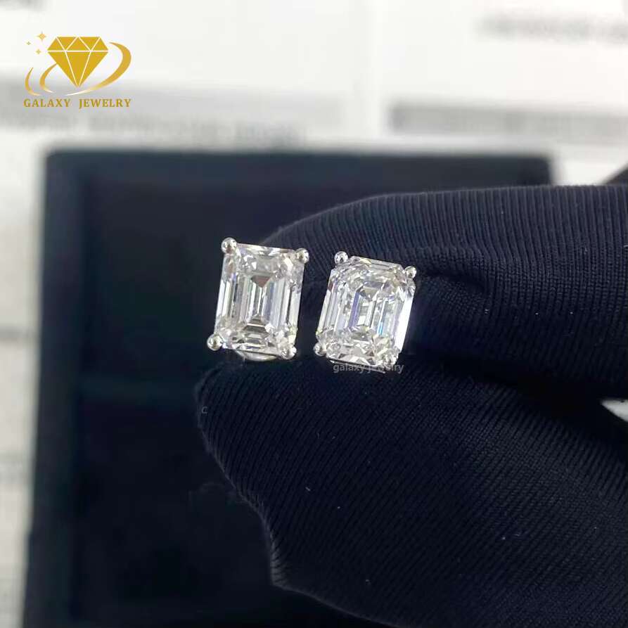 Customized S925 Silver 1.0 Carat 5x7mm 10k 14k 18k Gold Emerald Cut Stud Earring Ice Diamond Fashion Jewelry Earrings Women