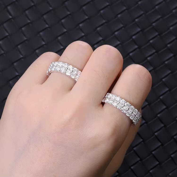 Hip Hop Fashion Moissanite Ring 2rows 925 Sterling Silver Gold Plated Round Moissanite Cuban Ring for Man Women