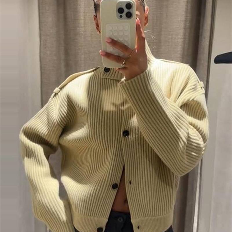 Knitted Womens Cardigan Stand Collar Full Sleeve SingleBreasted Solif Female Cardigans 2025 Autumn Fashion Chic Lady Outwears o251111