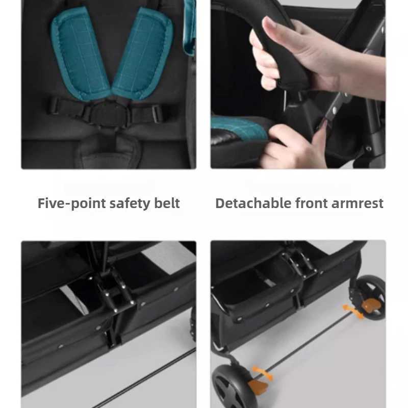 Twin Baby Stroller Foldable Portable High Angle Sitting and Lying Childrens Double Stroller W250910