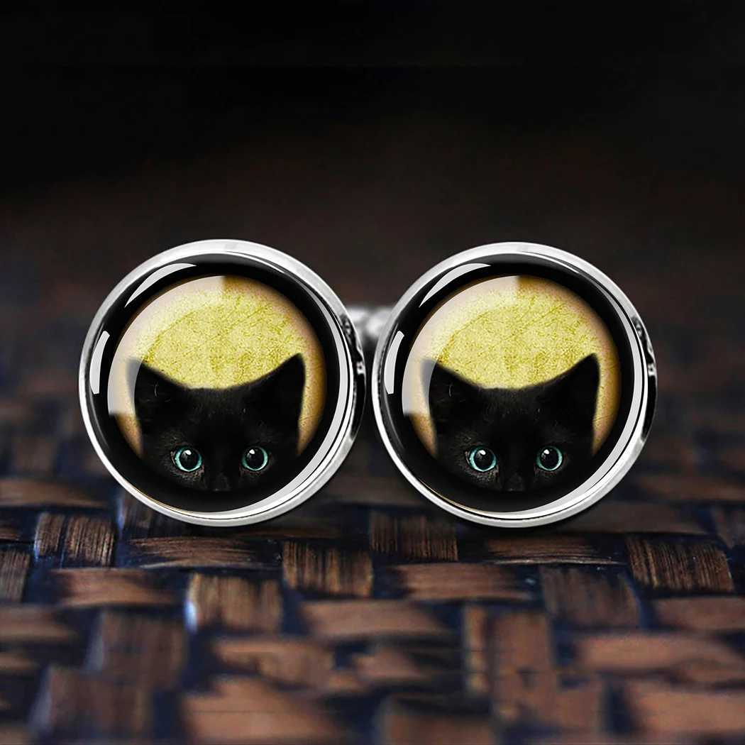 Black peeping kitten blue eyes cat cufflinks mens fashion cufflinks wedding cufflinks cat lover jewelryT250412