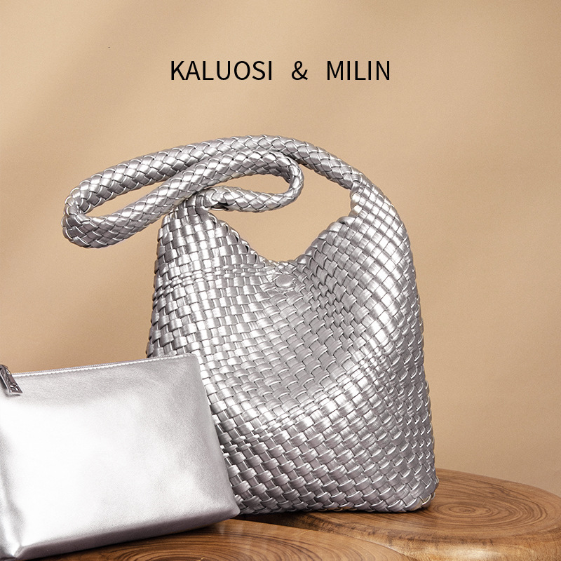 2025 New Woven Bag Women's Fashion PU Leather Female Bag Designer Shoulder Handbag