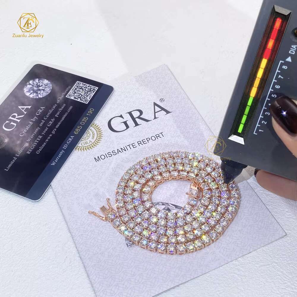 Hip Hop Jewelry 2.0mm-6.5mm Pass Diamond Tester Large Stock VVS Moissanite Diamond 925 Silver Iced Out Tennis Chain Necklaces