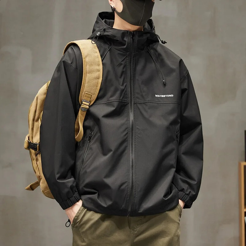 mens casual jacket for autumn and winter thick wool lining slim fit hooded jacket windproof outdoor sports 250411