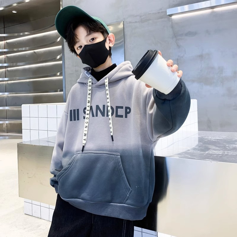 Ddmyshoesvip Boys Stylish Hooded Casual Hoodie Spring Autumn New Fashion Gradient Letter Loose And Versatile Top Long Sleeved