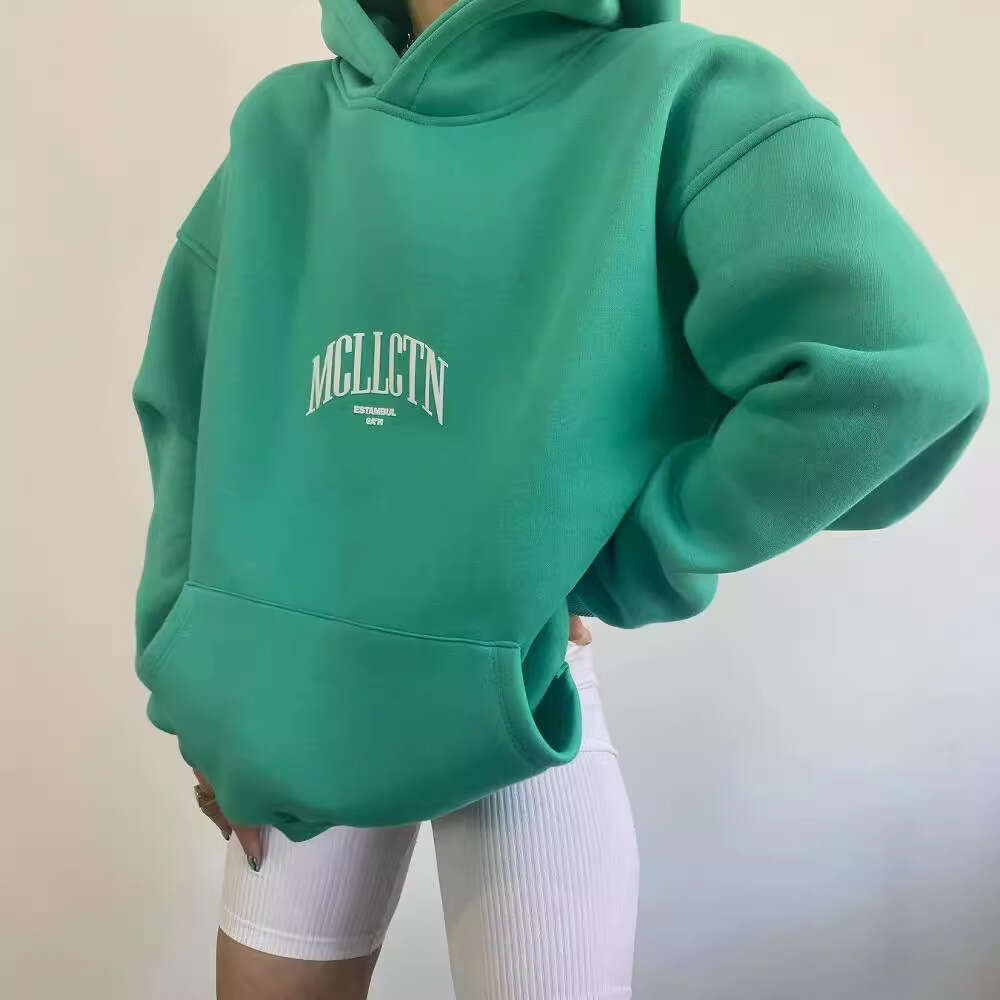 European and American women casual fashion letter printed versatile top long sleeved hooded sweatshirt for women
