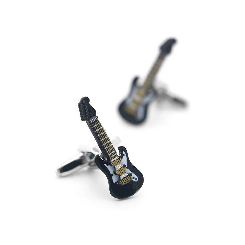 Mens Guitar Cufflinks Black Classic Bass Design High Quality Copper Cufflinks Wholesale and RetailT250412