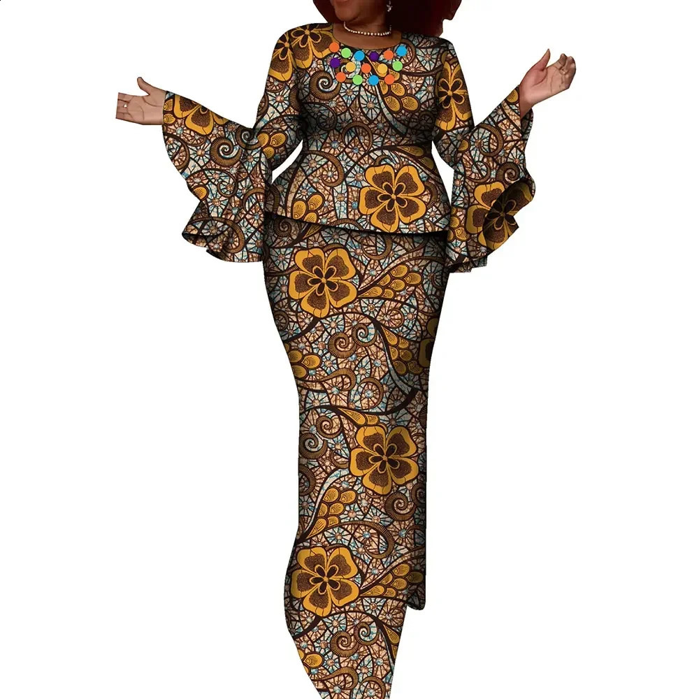 African batik womens 2piece set Bazin Riche top and skirt WY10755 250411