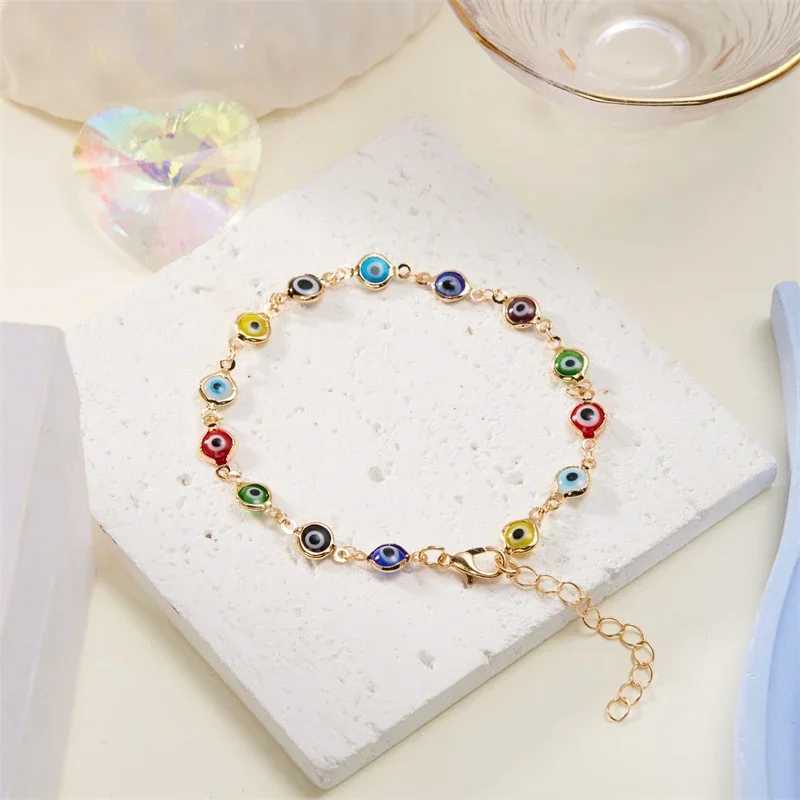 Simple Lucky Turkish Evil Eye Bracelet For Women Fashion Colorful Eye Adjustable Metal Chain Friendship Jewelry C250411