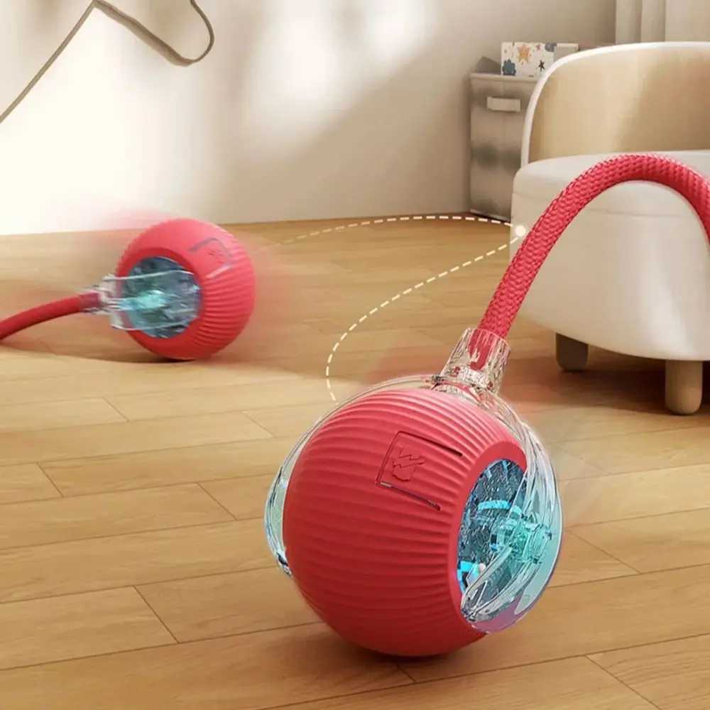 New Cat Interactive Ball Toy Automatic Rolling Ball Artificial Tail Charging Intelligent Pet Electric Toy Dog Training Simulation Mouse Y250412