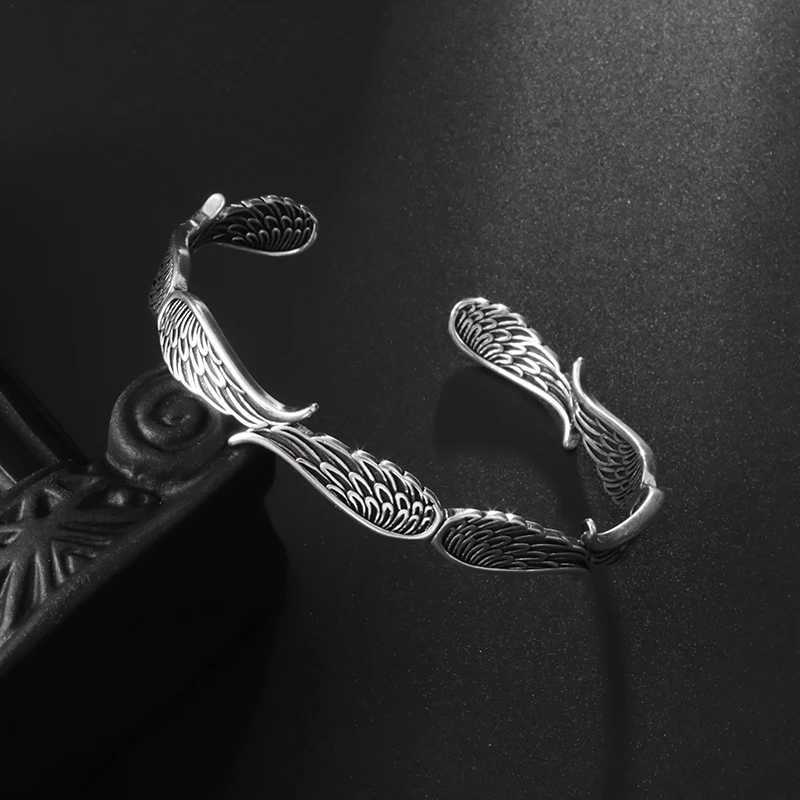 New Retro Creative Design Angel Wings Metal Open Bracelet Men Women Cool Glamour Party Bike JewelryC250411