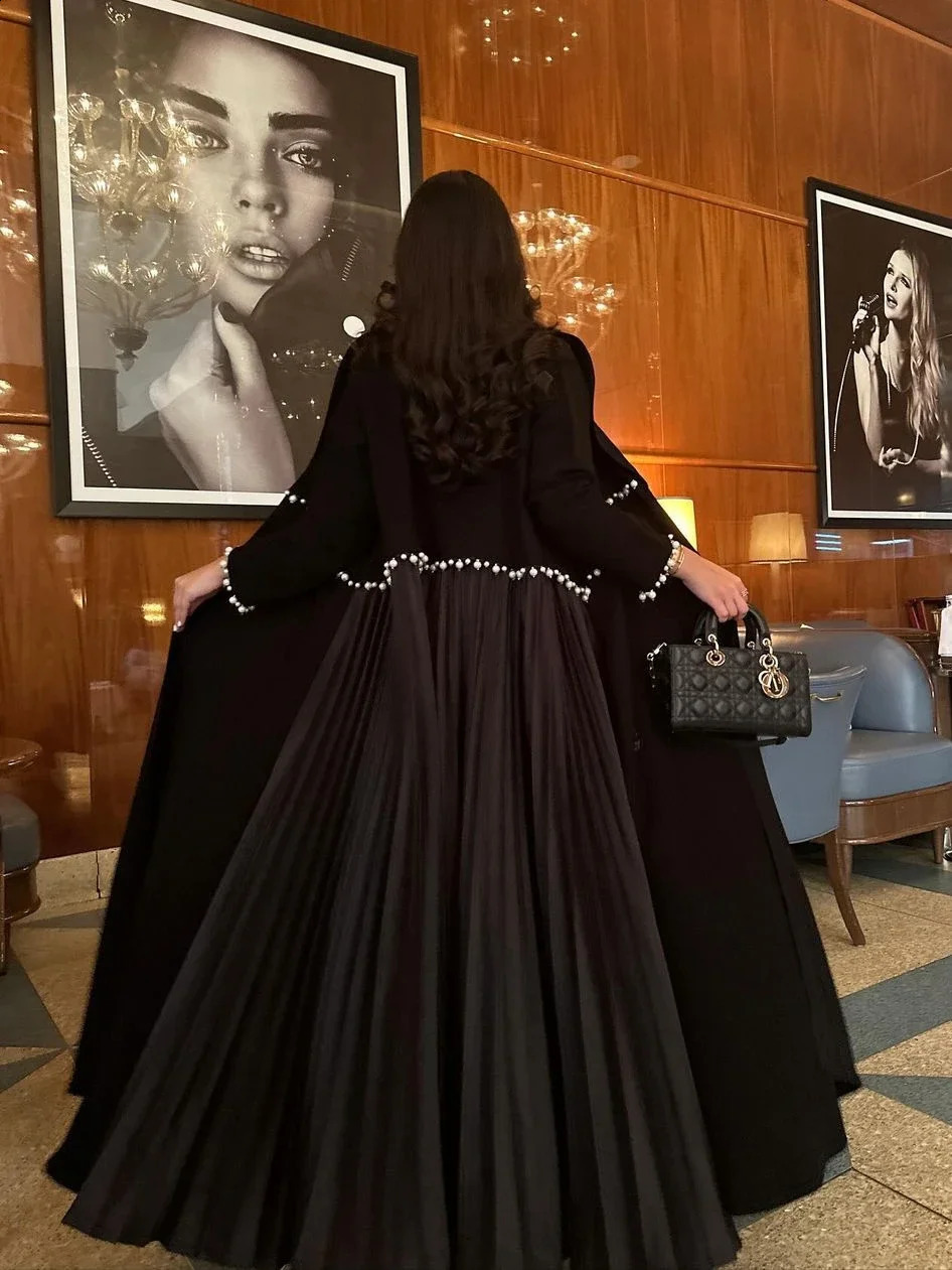 Long Kaftan Eid al Fitr Muslim Abaya Womens Beaded Open Collar Dress Morocco Vesti Doslagos Dubai Robe Jalabia 250411