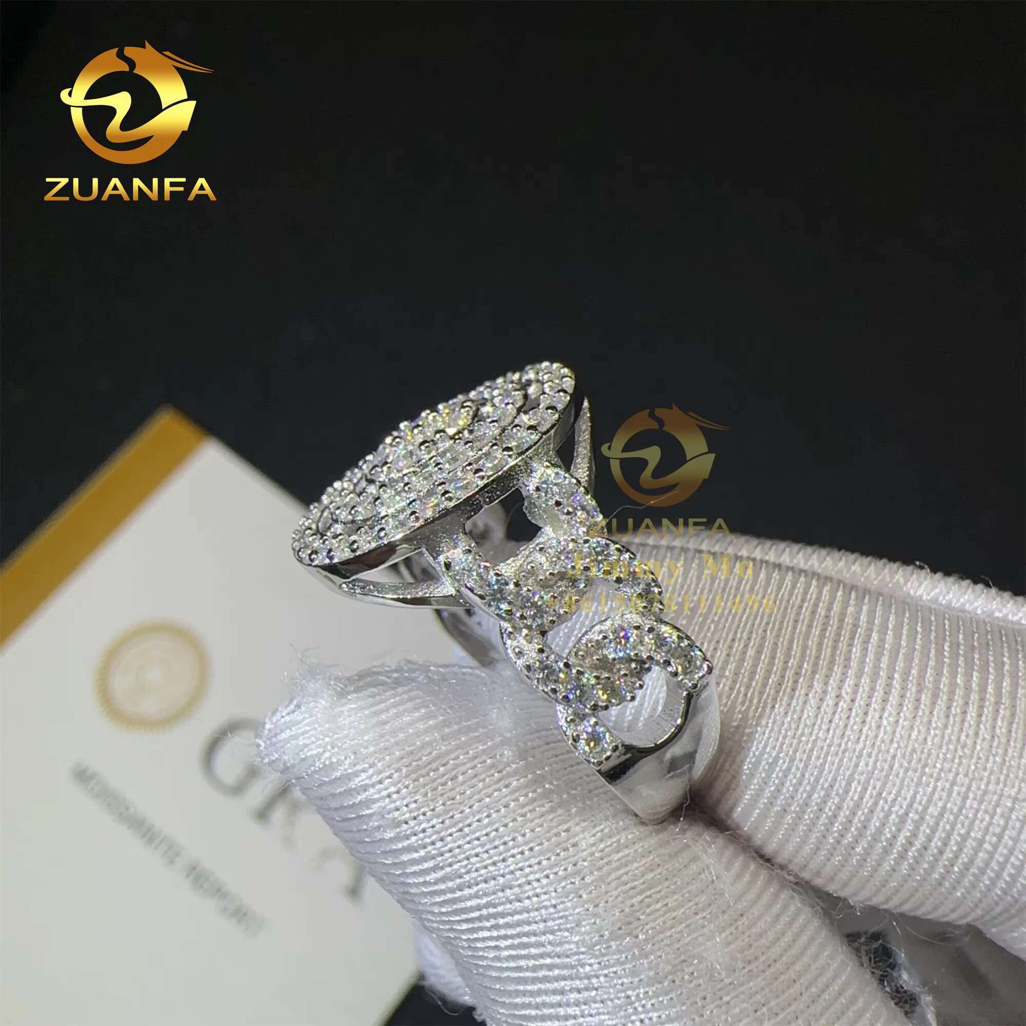 Factory Price Drop Shipping Pass Diamond Tster GRA Certificate 925 Sterling Silver Moissanite Diamond Hip Hop Iced Out Ring