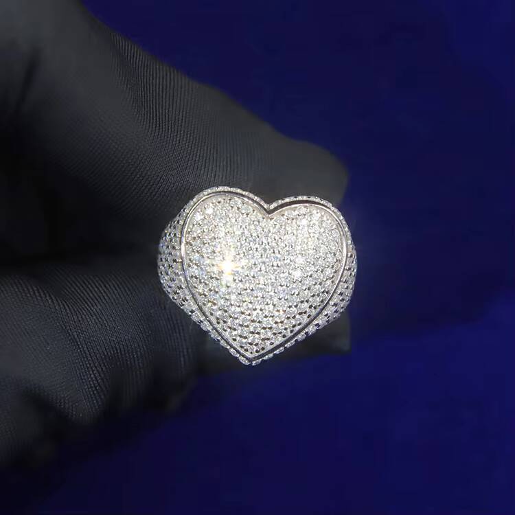 Yy Rts Iced Out Heart Vvs Moissanite Rings Pass Diamond Tester 925 Sterling Silver Hiphop Fine Jewelry Rings for Men
