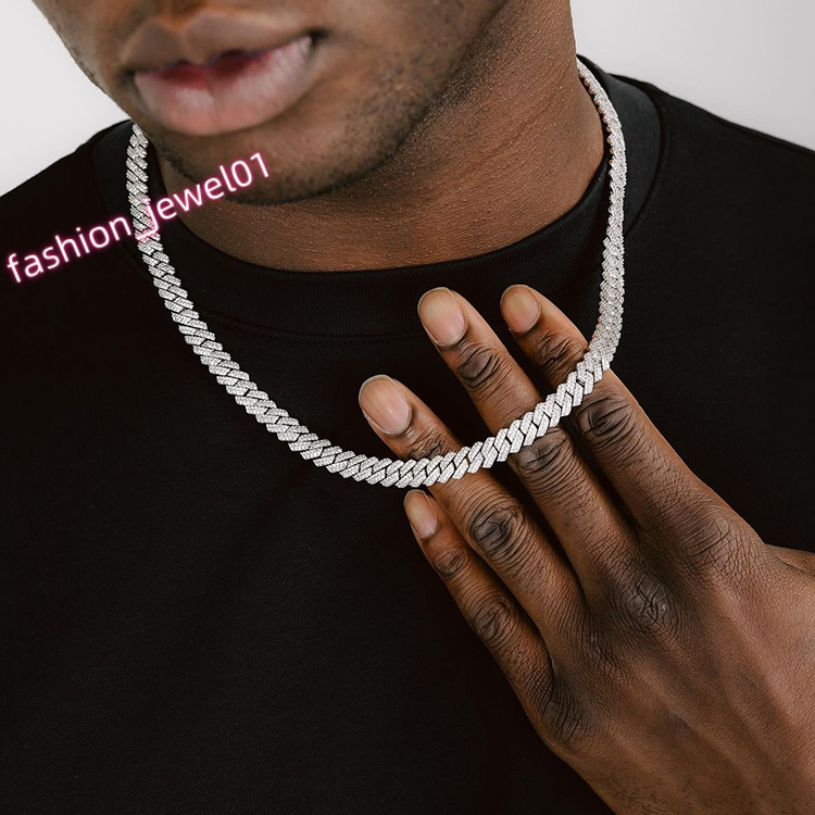 Yy New Design 12mm 2rows Iced Out Cuban Link Chian Vvs Moissanite Pass Diamond Tester 925 Silver Fine Jewelry Necklaces for Men