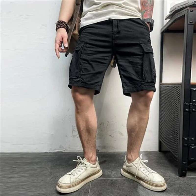Summer New Multi Pockets Cotton Cargo Men Fashion Solid Quick Dry Joggers Pants Outdoor Breathable Shorts Male