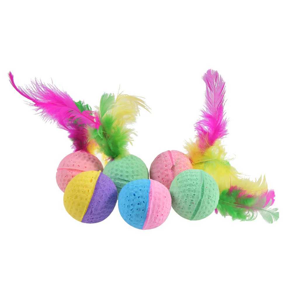 10 latex foam balls with feather interactive balls kitten and pet cat toys Y250412
