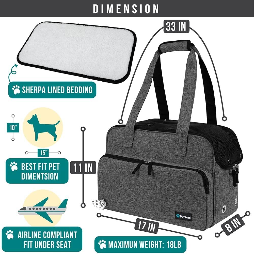 PetAmi Small Dog Wallet Strap, Soft Edge Pet Tote Bag with Pocket, Portable Kitten Travel Tote, Airline Approved Breathable Mesh, Fecal Bag Dispenser,
