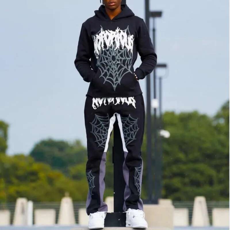 Aesthetic Y2k Cobweb Print Hoodies Women Autumn Winter Haruku Top Sweatshirt Men Gothic Hip Hop Oversized Jackets Streetwear
