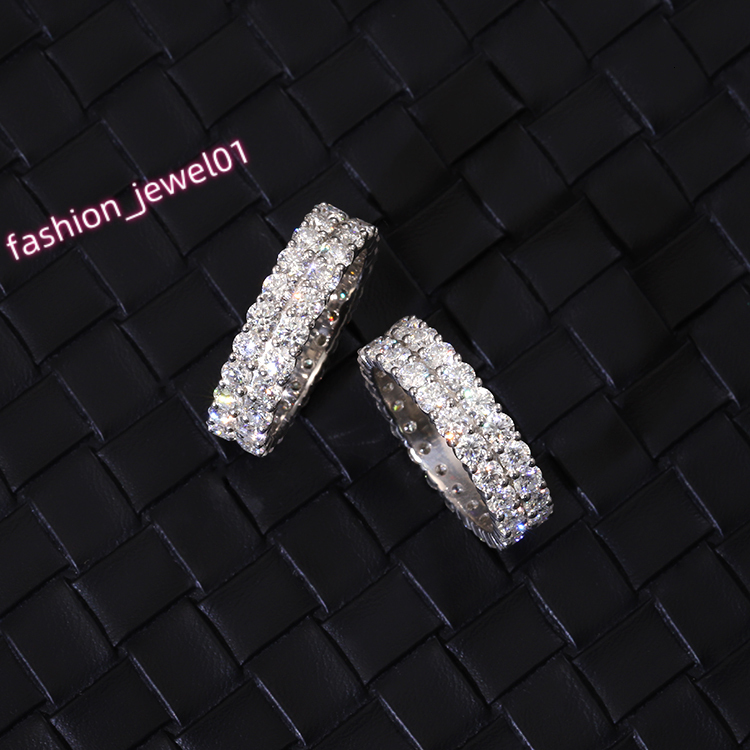 Hip Hop Fashion Moissanite Ring 2rows 925 Sterling Silver Gold Plated Round Moissanite Cuban Ring for Man Women