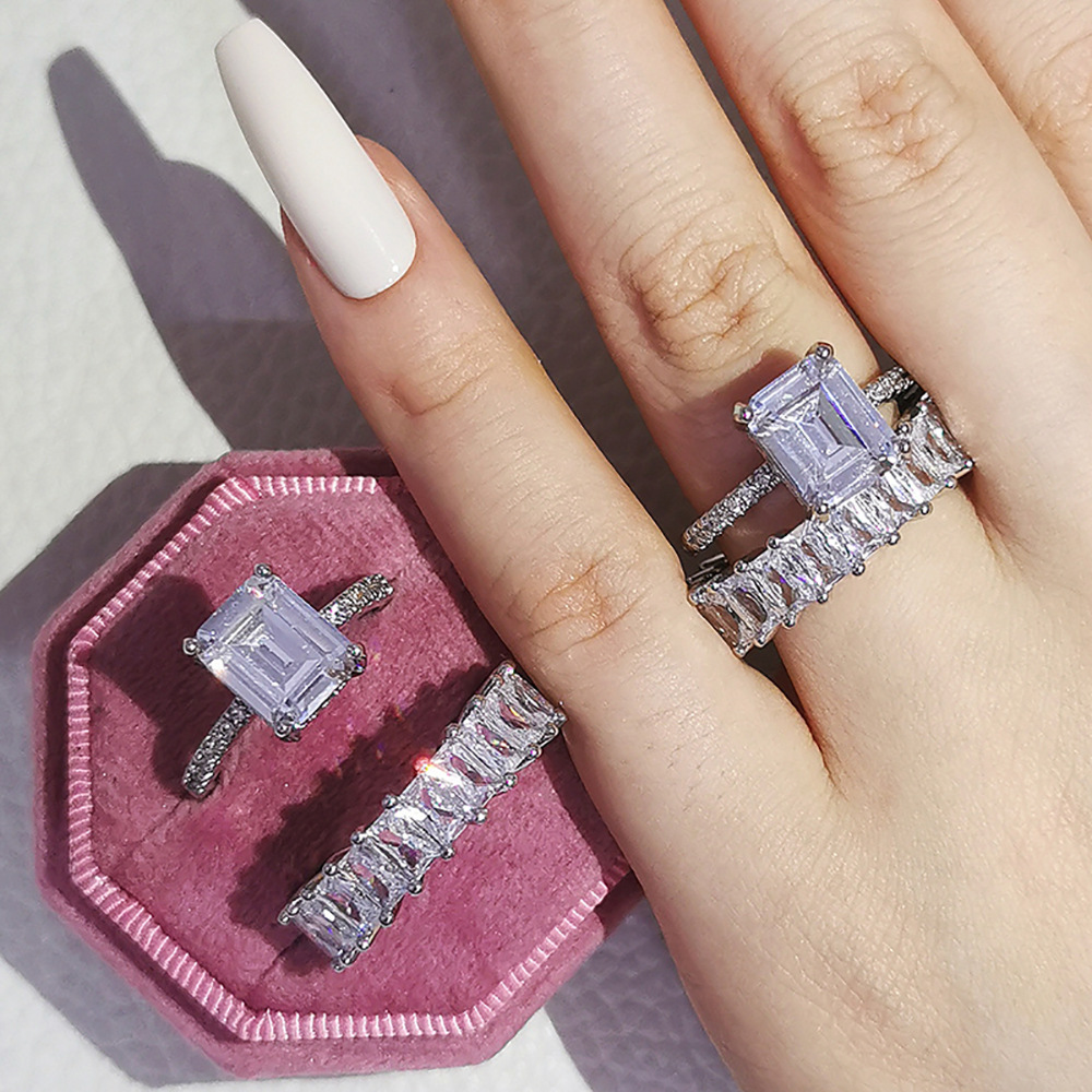 Choucong Brand Classical Jewelry Wedding Rings 925 Sterling Silver Fill Emerald Cut 5A Cubic Zircon CZ Diamond Gemstones Party Women Couple Bridal Rin