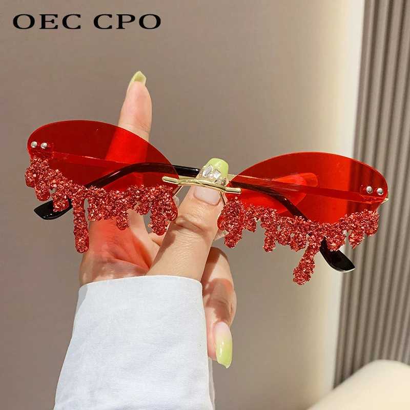 Diamond Rimless Sunglasses Women Luxury Brand Rhinestone Sun Glasses Ladies Sexy Tear Shape Punk Party Eyewear gafas de solC250411