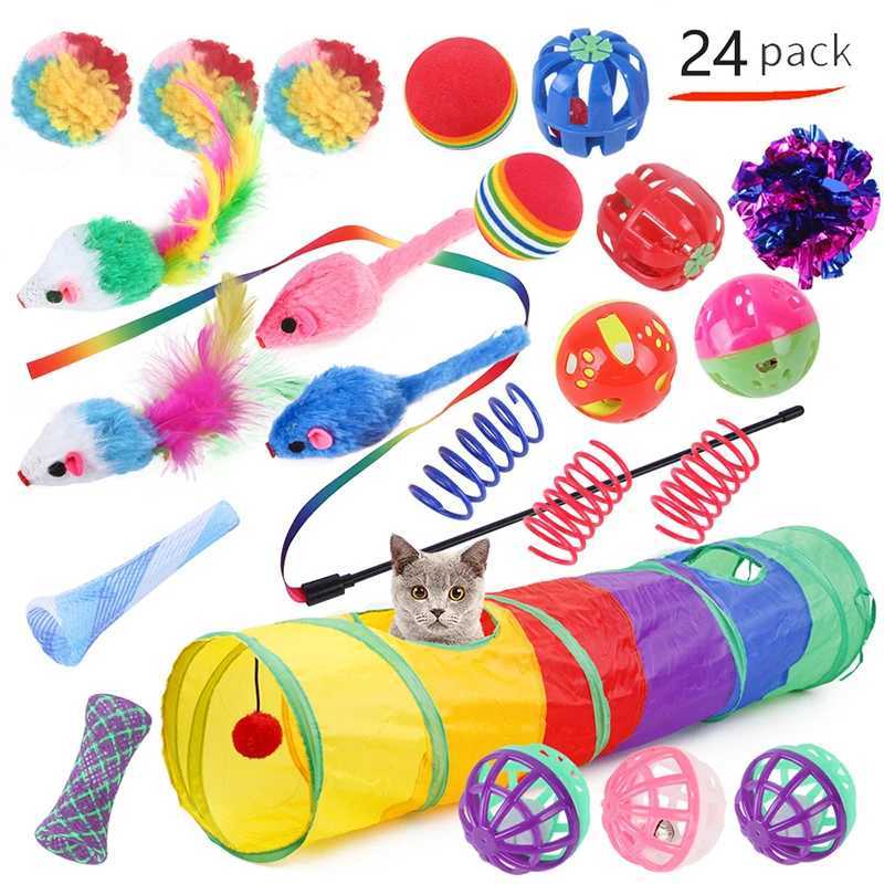 Cat Toy Rainbow Tunnel Set Folding Cat Kitten Play Tunnel Chat Mouse Supply Simulated Fish Cat Accessories Y250412
