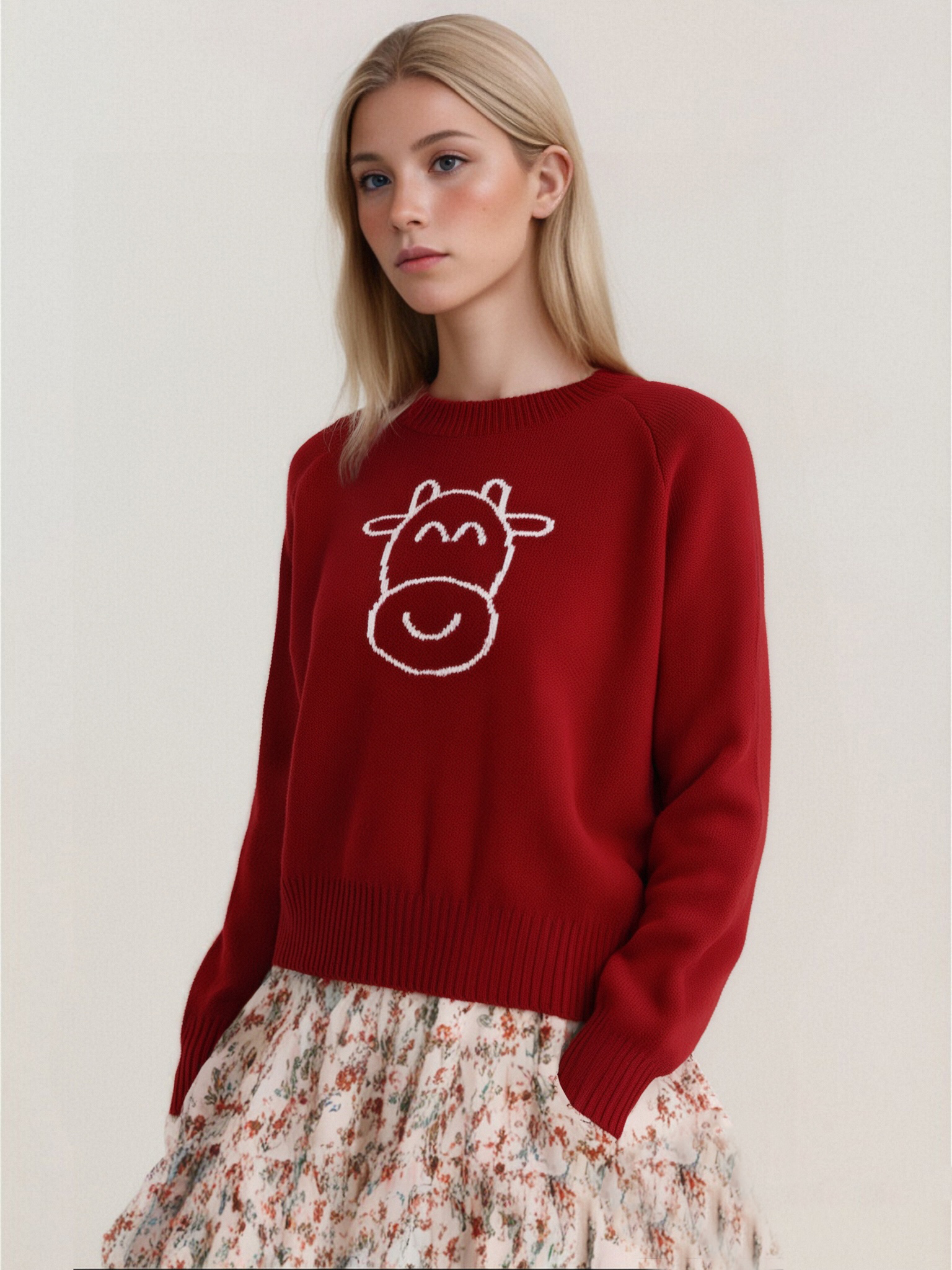 Women's sweater jacquard round neck sweater round neck