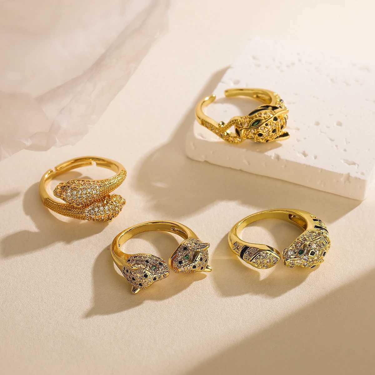 Mafia high-quality classic design gold-plated animal leopard copper ring exquisite cubic zirconia hip-hop ring party jewelry giftXJ250412