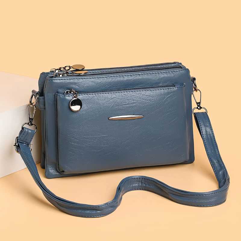 Solid Color Simple Retro Womens Small Crossbody Bag Soft PU Leather Multi-layered Shoulder Bag Casual Large Capacity Sling BagW251112