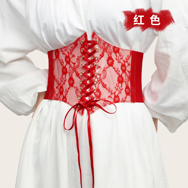 Fashion Wide Lace Women's Versatile Dress Top Decorative Silk Elastic Belt Waist Cover