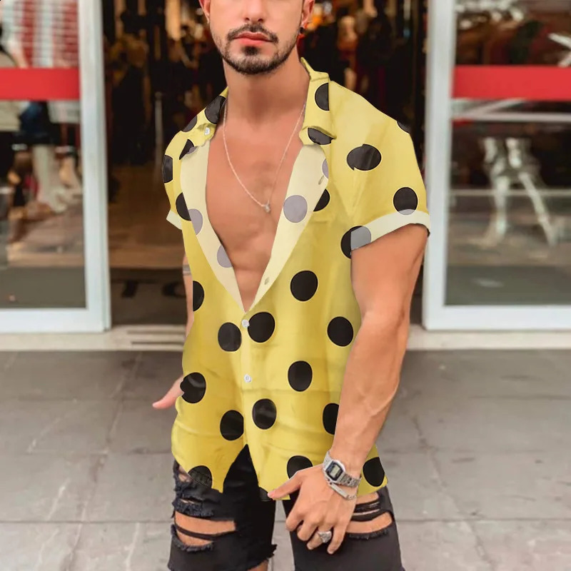 Polka Dot Print Vacation Shirt Shorts Sleeve Trendy Modern Art Hawaiian Casual Shirts Man Novelty Blouses Summer Streetwear 250409