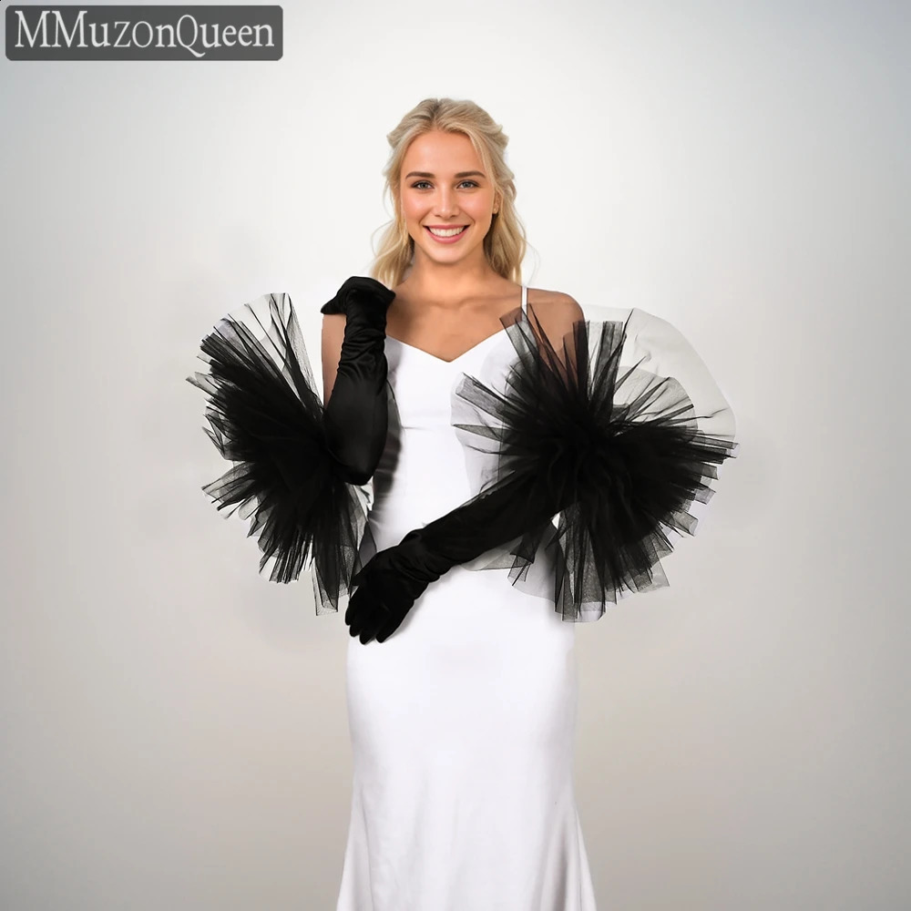 MMQ MM10 Womens Elegant Long Satin Gloves Oversized Mesh Flower Wedding Dress Accessories Bridal Fashion Retro DIY Customizable 250408