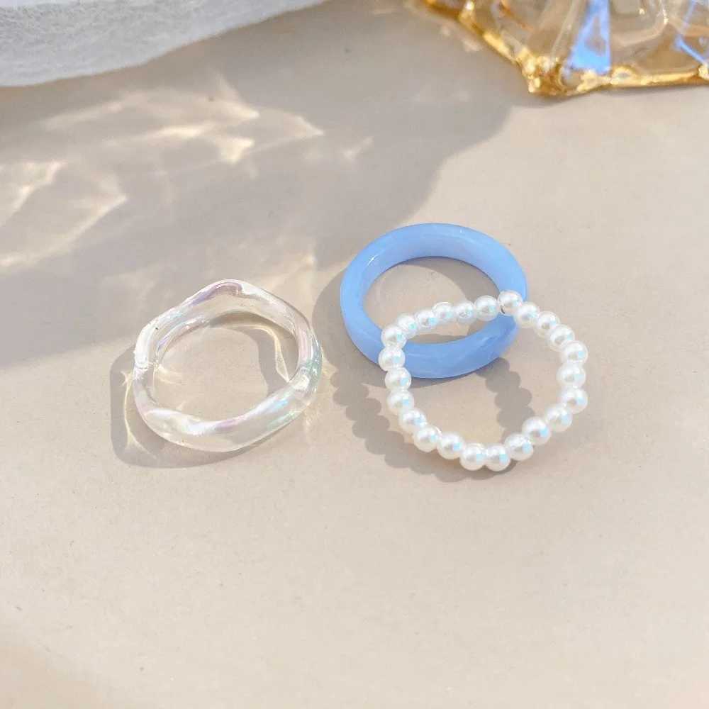 Vegetarian Circle Minimalist Decorative Beads Korean Resin Ring Womens Pearl Ring Set Popular Decoration Party DiscountsXJ250412