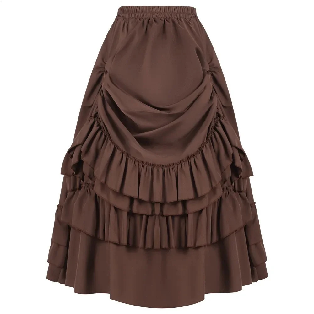 Cosplay Vintage Steampunk Dress Victorian Medieval Ruffled Satin Lace Trim Gothic Skirts Women Corset Skirt Pirate Costumes 250411