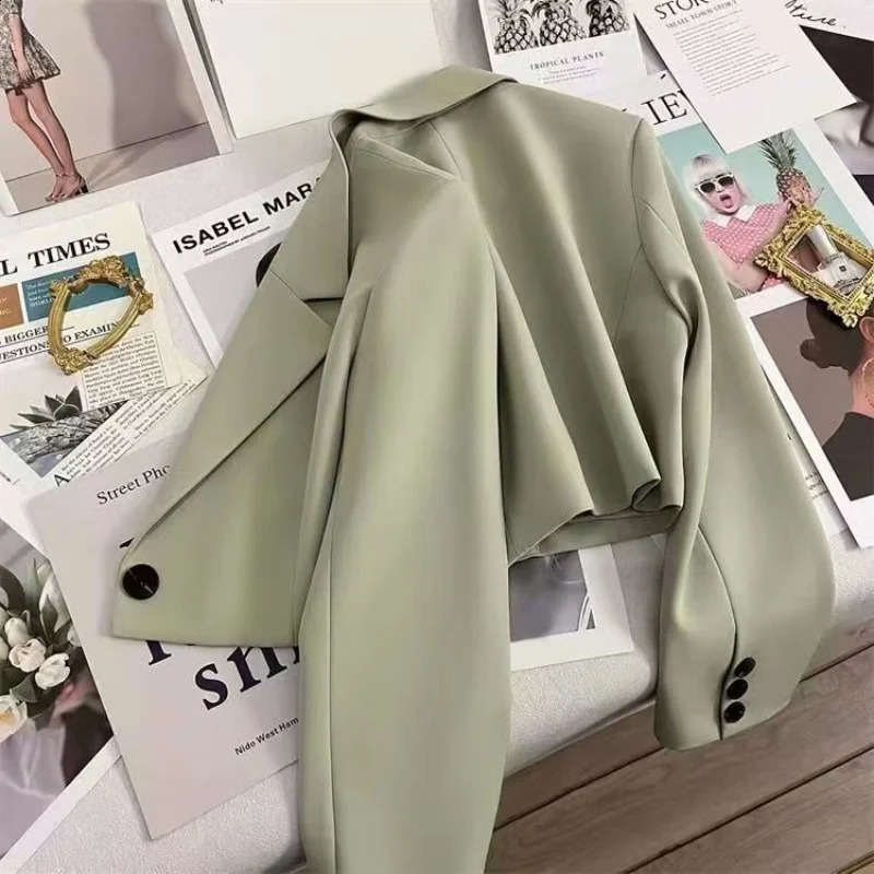 Trend Leisure Competition Korean Chic Office Womens Jacket Single Button Short Set and Coat 250407
