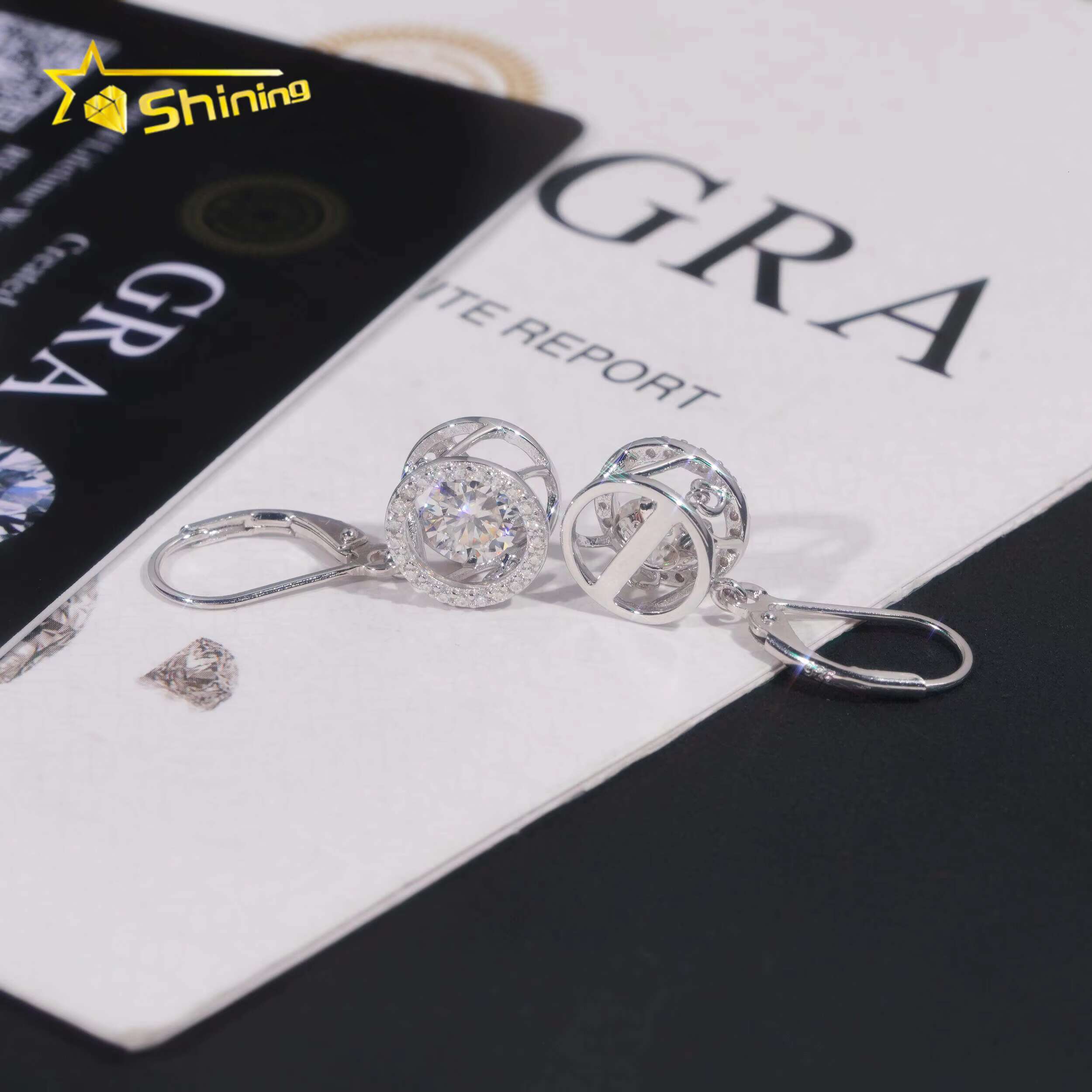 Fine Jewelry Women Drop Earrings Iced Out 925 Solid Silver Moving VVS Moissanite Earrings Hip Hop Hoop Earrings