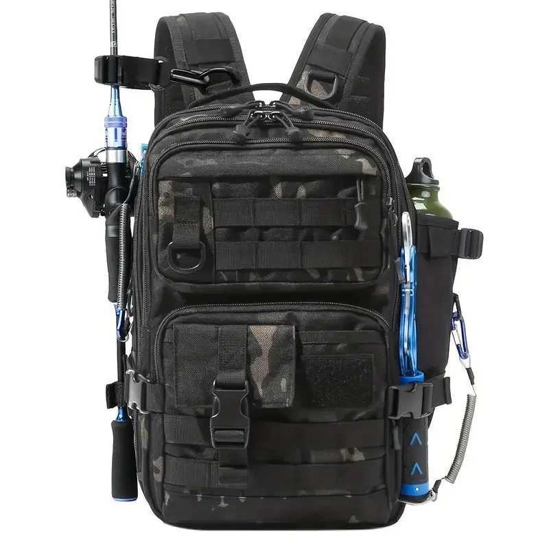 1000D Nylon Waterproof Fishing Backpack Fishing Tackle Storage Bag Double Shoulder Sling Bag for Outdoor Fishing Hunting Hiking Z250411