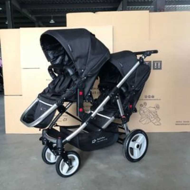 New dual baby stroller with adjustable seat height and orientation. High view dual baby stroller with adjustable stroller arms W250411