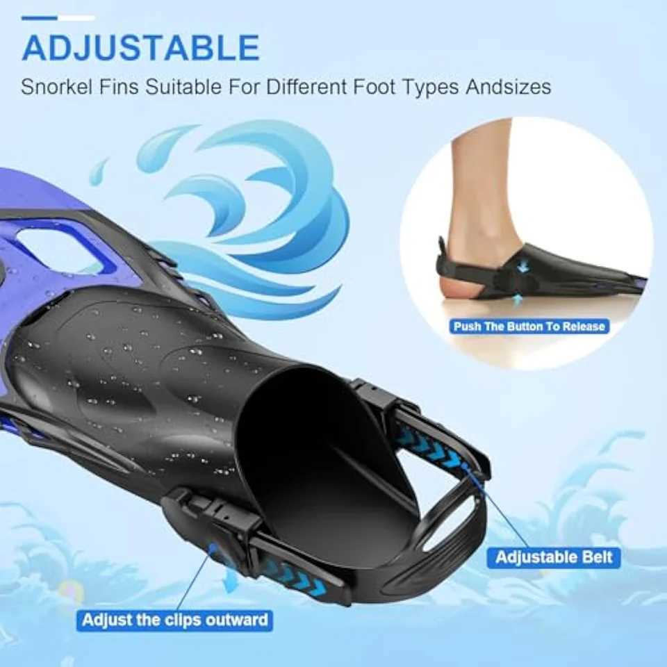 Inflatable fins swimming fins adjustable buckle swimming flip cover short silicone adhesive lung diving shoes open heel travel size for beginnersY2504