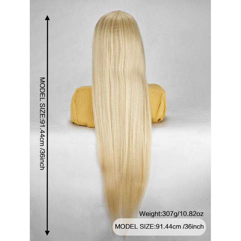 36 Inch Length Yaki Straight Front Synthetic Middle Parting HD Clear Glueless Lace Heat Resistant Fiber Pre-Plucked Haire with Baby Hair Wig for Women