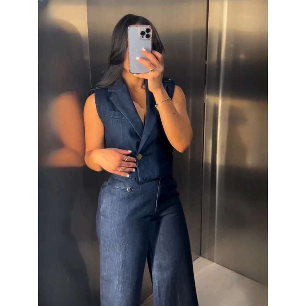 Designer Clothes 2025 RARA Summer New Arrivals Women's Short Denim Vest + Straight Wide-Leg Jeans Fashionable And Chic Set